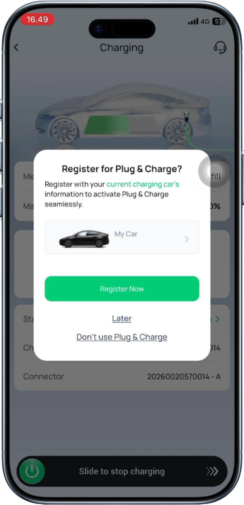 Registrasi kendaraan untuk Plug & Charge di aplikasi iGreen+